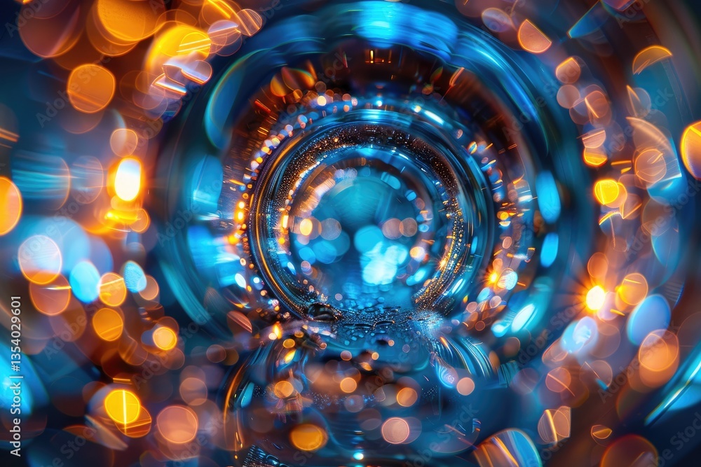 Poster abstract depiction of blurred lights reflecting with circular patterns of color