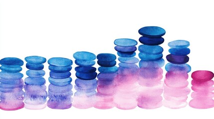 Abstract Watercolor Painting of Stacked Stones in Blue Pink and Purple Hues