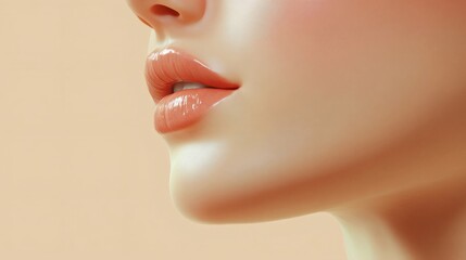Close up of plump glossy lips showing perfect lip augmentation result