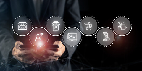 Seamless customer experience concept. Using tablet for providing personalized support throughout...