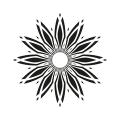 Abstract Flower Icon. Radial Geometric Circle Floral Pattern. Decorative Round Design Element. 