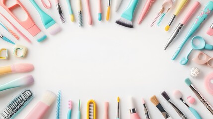 Naklejka premium Pastel Nail Art Tools on White Background