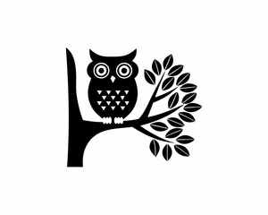 creative details Owl Perched on a Tree Icon vector illustration