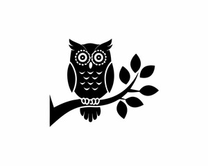creative details Owl Perched on a Tree Icon vector illustration