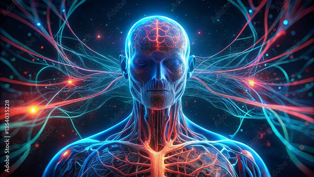 Poster Unveiling the Mind: An artistic rendering that delves into the intricate complexities of the human brain, with luminous neural pathways connecting.
