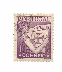 A vintage postage stamp from Portugal on a white background.
