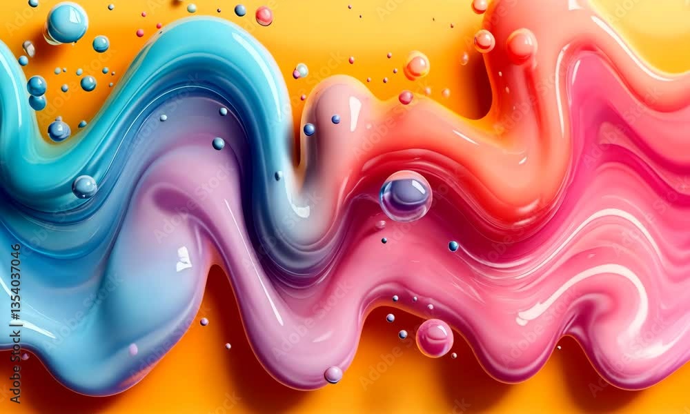 Poster abstract flowing paint design with vibrant colors and smooth textures on yellow background