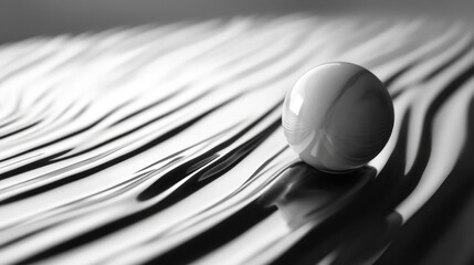 Abstract sphere on rippled metallic surface