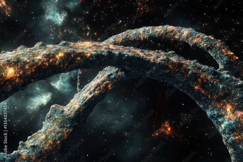 Aufkleber exploring surreal cosmic structures in a distant galaxy at twilight