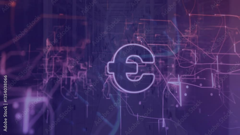 Poster euro symbol with digital network connections and data processing animation