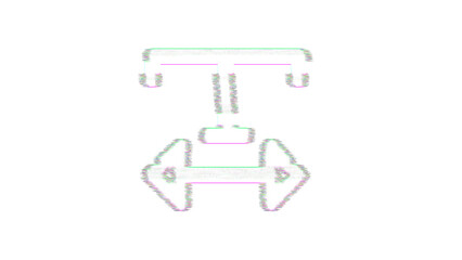 Icon text width is distorted. Glitch. Noise, chromatic aberration, geometric distortion