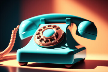 Retro Turquoise Telephone Cast in Warm Orange and Cool Blue Light for Nostalgic Decor