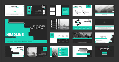 Geometric business presentation templates, green and black elements on white background. Use in flyers and SEO, powerpoint, webinar pages, design, banner, annual report, website, Vector infographic