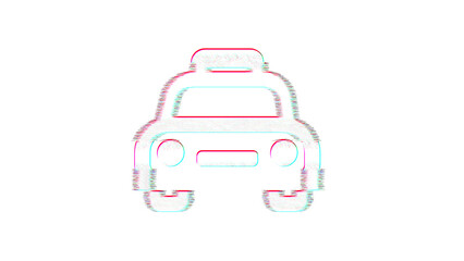 Icon taxi is distorted. Glitch. Noise, chromatic aberration, geometric distortion