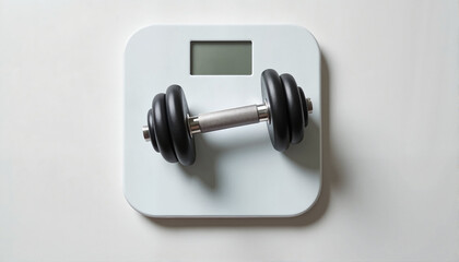 Dumbbell on a digital scale for fitness blogs, health websites, workout plans, motivational materials, exercise guides, and lifestyle applications
