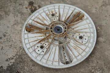 Part of washing machine which dirty from stain and dirt. Concept, maintenance and need to clean up appliance for long life using.  