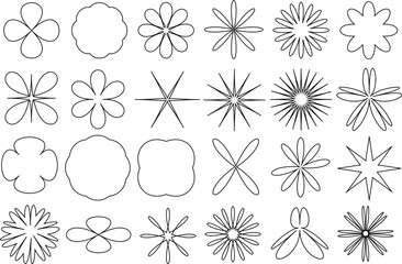 Modern Geometric outline Flower. Abstract Basic line Shape. Brutalist flower star line art shape. 