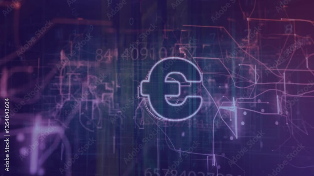 Poster euro currency symbol with animation of digital data and network connections