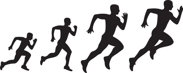 Run. Running men, vector set of isolated silhouettes