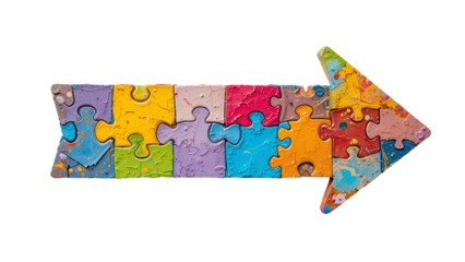 Colorful Puzzle Arrow isolated on transparent background.