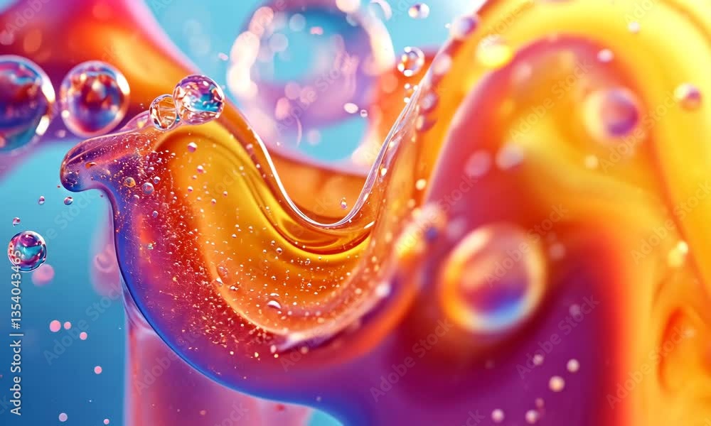 Aufkleber abstract macro shot of vibrant liquid form with bubbles on a gradient background