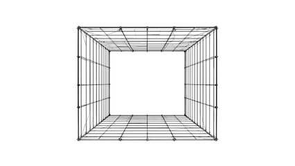 3D Wireframe Cube Perspective isolated on transparent background.