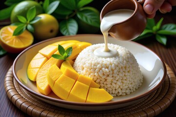 Mango Sticky Rice with Coconut Cream and Tropical Ambiance