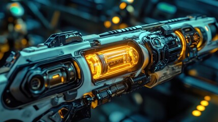 futuristic weapon closeup sci-fi technology