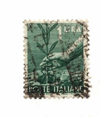 An old postage stamp from Italy isolated on a white background.