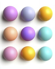 Harmonious Arrangement of Nine Pastel Spheres on White Background