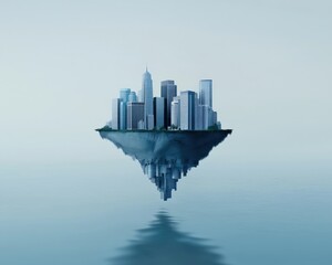 Fototapeta premium A conceptual representation of economic downturn with a sinking city.