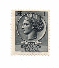 An old postage stamp from Italy isolated on a white background.
