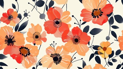 Seamless floral pattern with elegant botanical elements, perfect for fabric and decor.

