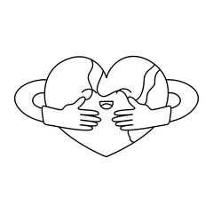 heart shaped earth with two hand doodle outline