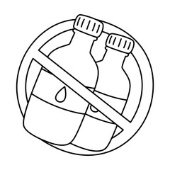 No Plastic Bottle With Prohibited Sign doodle outline