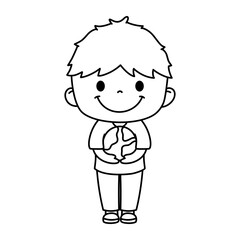 Boy with globe doodle outline