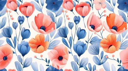 
Seamless spring floral pattern with nature-inspired flowers, perfect for textile and decor.

