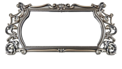 Ornate Silver Baroque Frame isolated on transparent background.