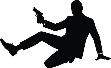 silhouette bodyguard or spy man with gun in hand vector