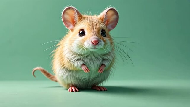 Cute Brown Mouse With Detailed Fur Against Pastel Green Background In Studio