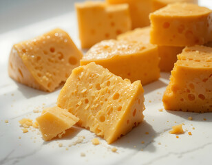 Cheese Cubes Close-up on Marble Counter Food Styling Photography