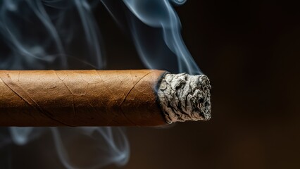 A close-up of a cigar with smoke swirling around it.