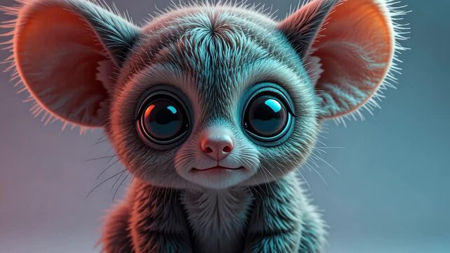 Cute Fluffy Creature With Oversized Eyes And Ears Against A Gradient Background