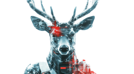 an abstract portrayal of a deer in a high technology isolated on white background