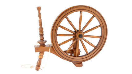 Traditional Wooden Spinning Wheel isolated on transparent background.