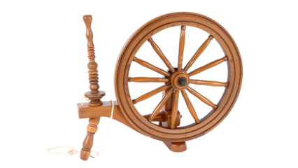 Traditional Wooden Spinning Wheel isolated on transparent background.