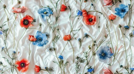 Seamless floral pattern with delicate flowers on a white background, elegant and fresh design.

