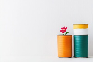 DIY Flower Arrangement in Upcycled Cans Home Decor Minimalist Style Indoor Setting Close-up View Eco-Friendly Concept