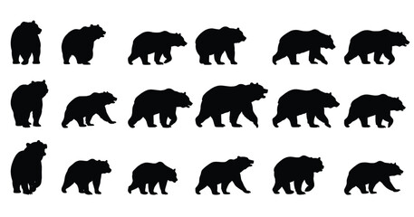 Bear Silhouette Vector Icon Set - Wildlife Animal Silhouettes