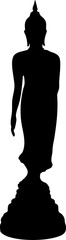The Buddha statue stands in a black shadow pattern